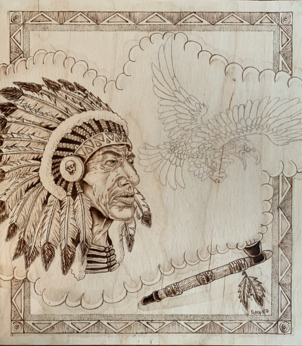 Native Pipe Pyrography by Gabriella Wyatt